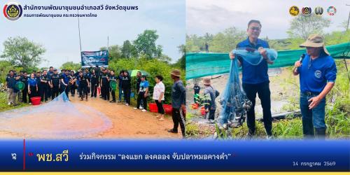 พช.สวี ร่วมกิจกรรม “ลงแขก ลงคลอง จับปลาหมอคางดำ”